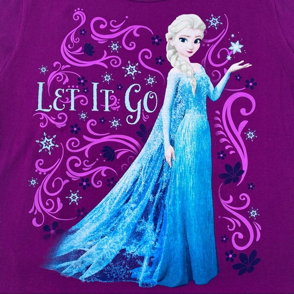 Disney Store Girls Size Large Elsa Frozen - "Let It Go" Short Sleeve T-Shirt - Picture 2 of 8